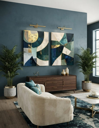 Modern Teal & Gold Abstract Diptych Canvas Print Set - 2-Piece Geometric Wall Art