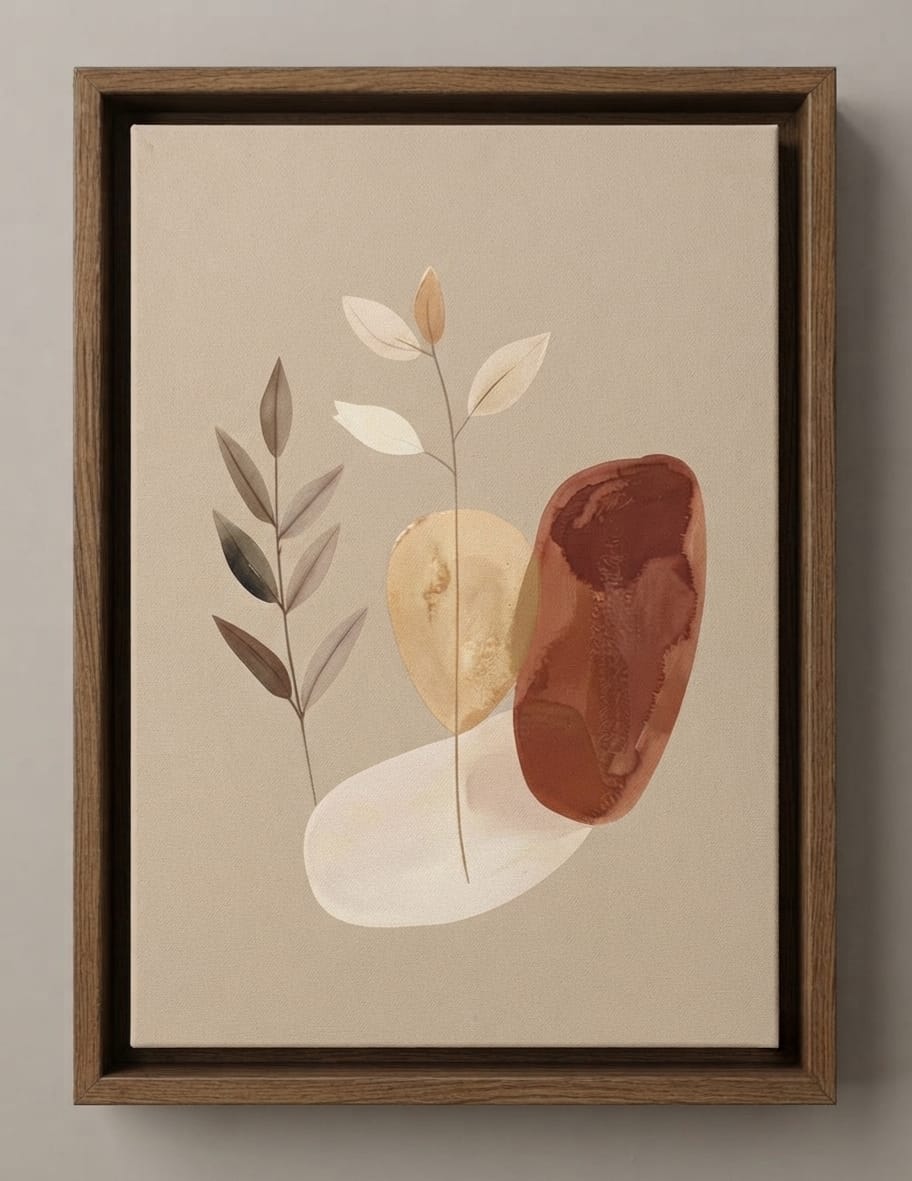 Earth Tone Abstract Botanical Canvas Print Set - 2 Piece Terracotta & Cream Wall Art