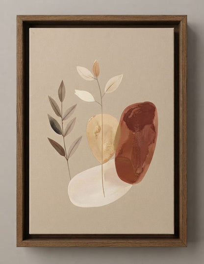 Earth Tone Abstract Botanical Canvas Print Set - 2 Piece Terracotta & Cream Wall Art