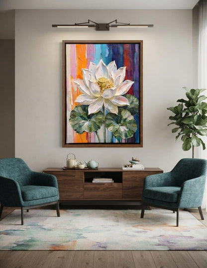 Blooming Sacred White Lotus Canvas Print - Heavy Impasto Textured Floral Wall Art