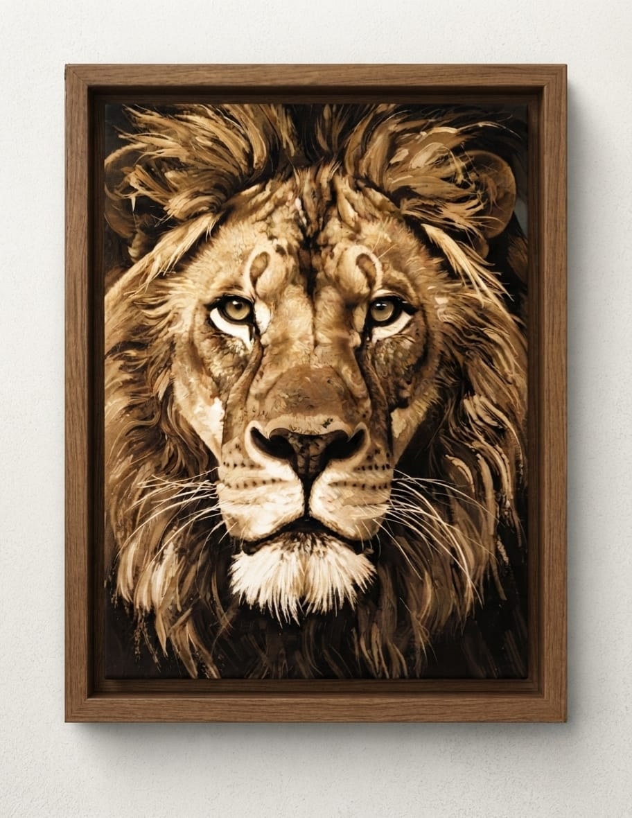 Regal Lion Head Close-Up Canvas Print - Textured Sepia Wildlife Portrait Wall Art