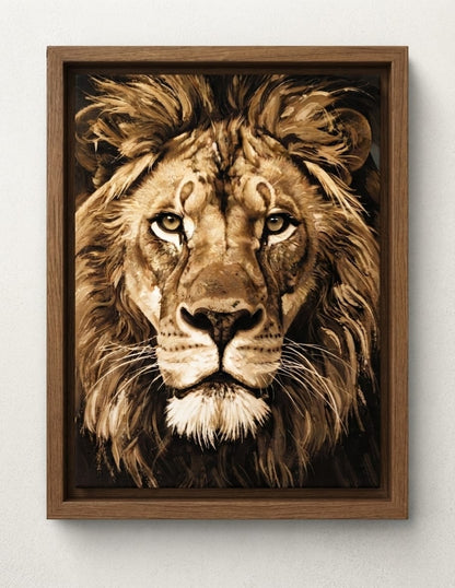 Regal Lion Head Close-Up Canvas Print - Textured Sepia Wildlife Portrait Wall Art