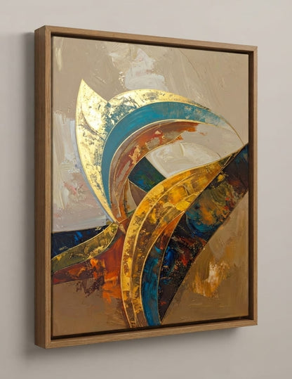 Abstract Golden Curves Canvas Print - Modern Teal and Terracotta Wall Art