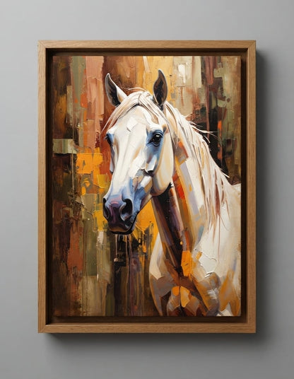 Majestic White Horse Portrait Canvas Print - Textured Impasto Equestrian Wall Art