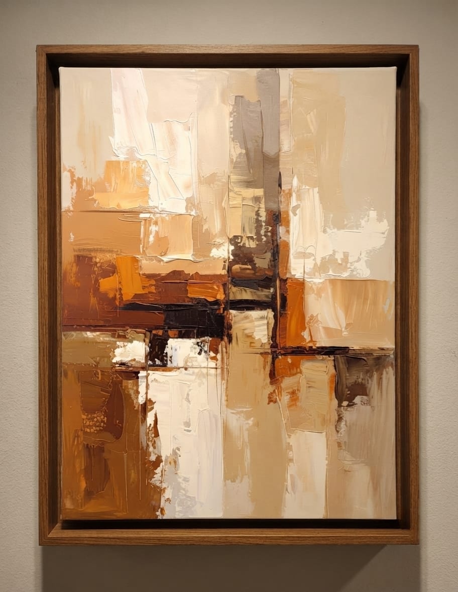 Modern Abstract Geometric Block Canvas Print - Warm Ochre, Terracotta & Cream Textured Wall Art