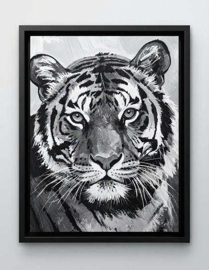 Majestic Black and White Tiger Portrait Canvas Print - Monochromatic Wildlife Wall Art