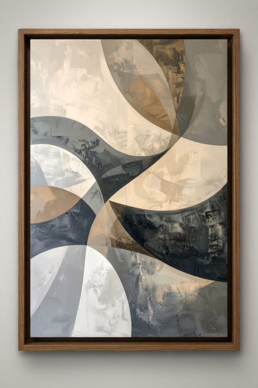Modern Abstract Swirling Curves Canvas Print - Neutral and Gold Wall Art