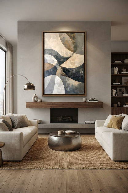 Modern Abstract Swirling Curves Canvas Print - Neutral and Gold Wall Art