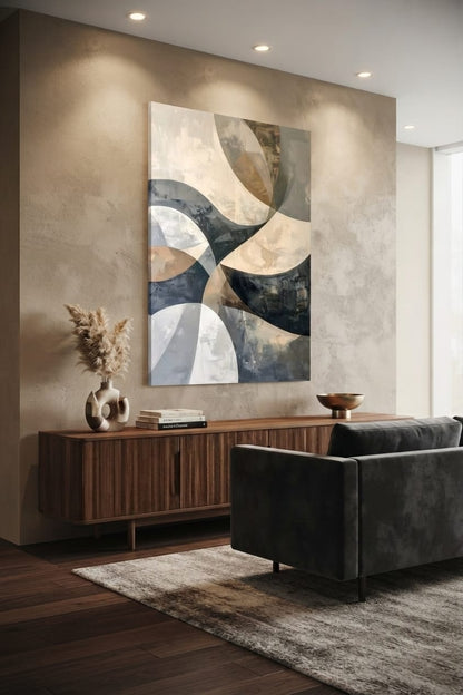Modern Abstract Swirling Curves Canvas Print - Neutral and Gold Wall Art