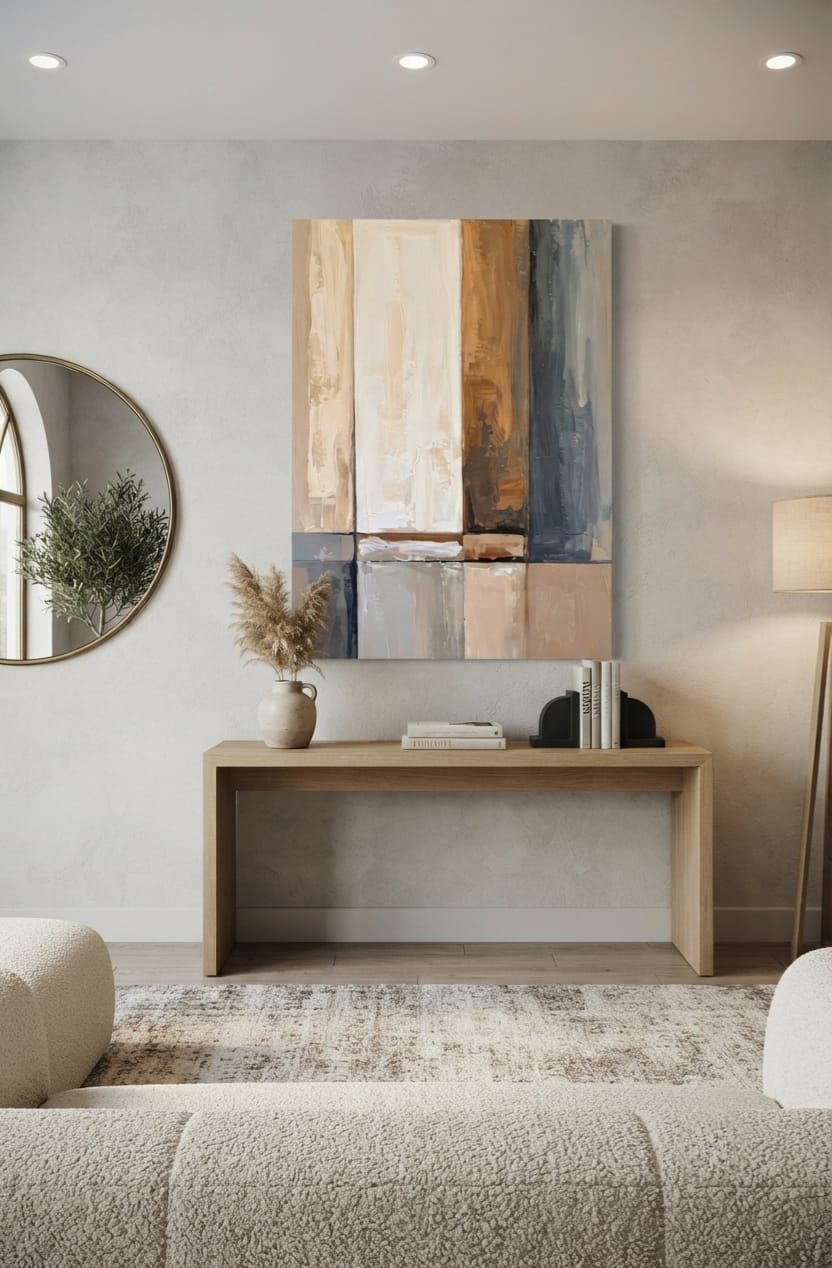 Modern Abstract Vertical Block Canvas Print - Neutral Earth Tone Wall Ar