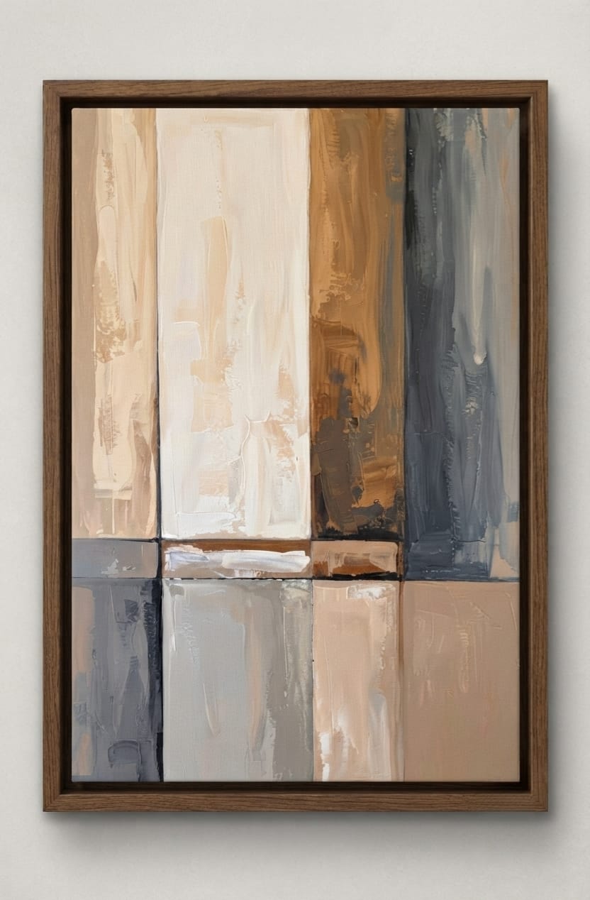 Modern Abstract Vertical Block Canvas Print - Neutral Earth Tone Wall Ar