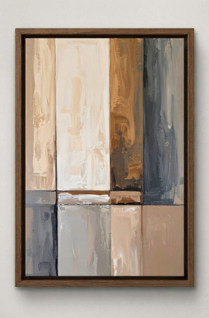 Modern Abstract Vertical Block Canvas Print - Neutral Earth Tone Wall Ar