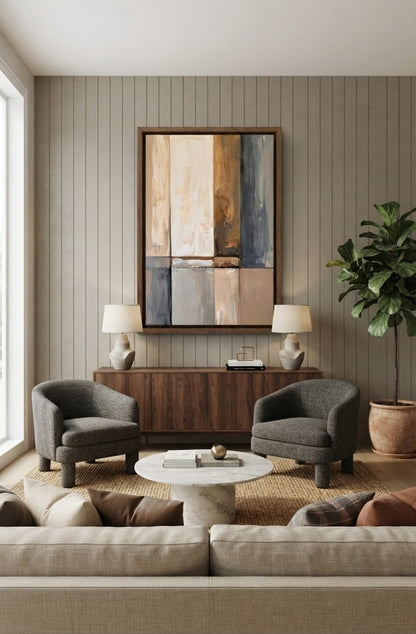 Modern Abstract Vertical Block Canvas Print - Neutral Earth Tone Wall Ar