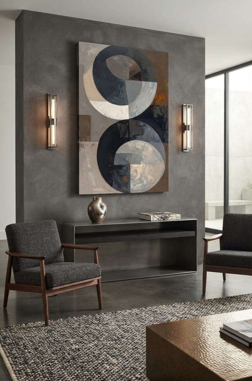 Modern Abstract Dual Circle Canvas Print - Neutral Black and Grey Wall Art