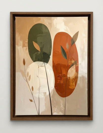 Modern Terracotta & Olive Botanical Ovals Canvas Print - Abstract Organic Geometric Wall Art