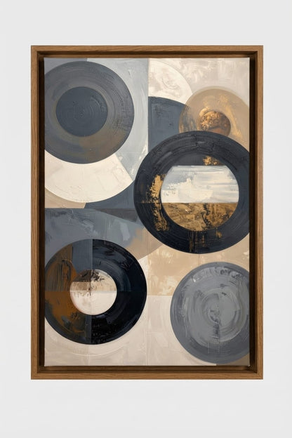 Modern Abstract Circular Geometry Canvas Print - Neutral and Gold Wall Art