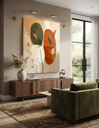 Modern Terracotta & Olive Botanical Ovals Canvas Print - Abstract Organic Geometric Wall Art