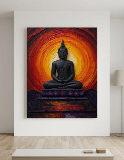 Meditating Buddha in Lotus Pose Canvas Print - Sunset Orange and Red Spiritual Wall Art