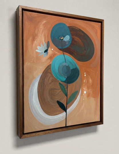 Modern Abstract Botanical Canvas Print - Teal, Turquoise & Terracotta Wall Art