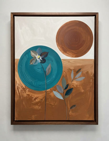 Modern Abstract Botanical Canvas Print - Teal, Terracotta & Ochre Wall Art