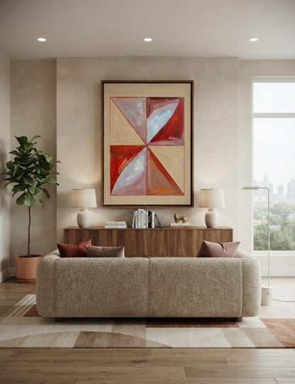 Modern Abstract Geometric Pinwheel Canvas Print - Terracotta Red & Beige Textured Wall Art